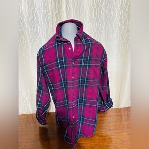 Brooks Brothers 346Men’s Plaid Button Down Collar & Cuffs Burgundy & Black